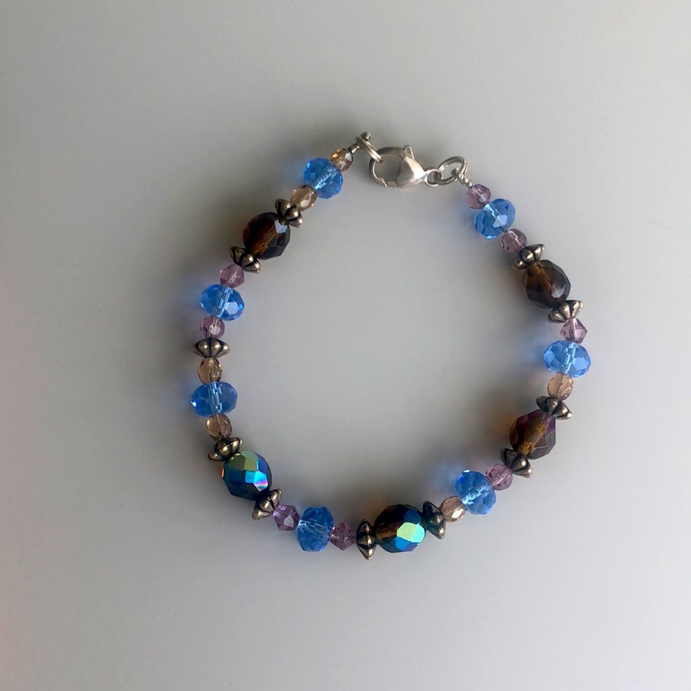 Crystal & Silver Bali Bead Bracelet